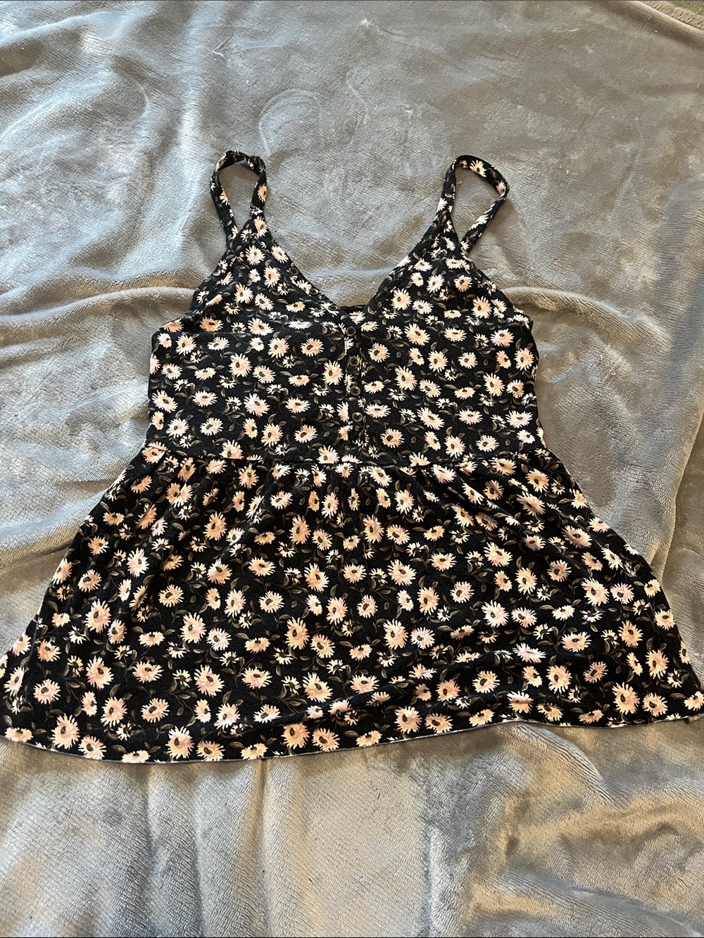 American Eagle Outfitters Black Floral Spaghetti Strap Tank